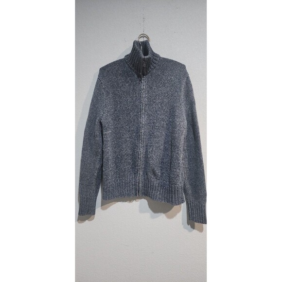 BANANA REPUBLIC TWEED FULL ZIP KNIT CARDIGAN JACKET SIZE MEDIUM BLUE - Picture 2 of 9